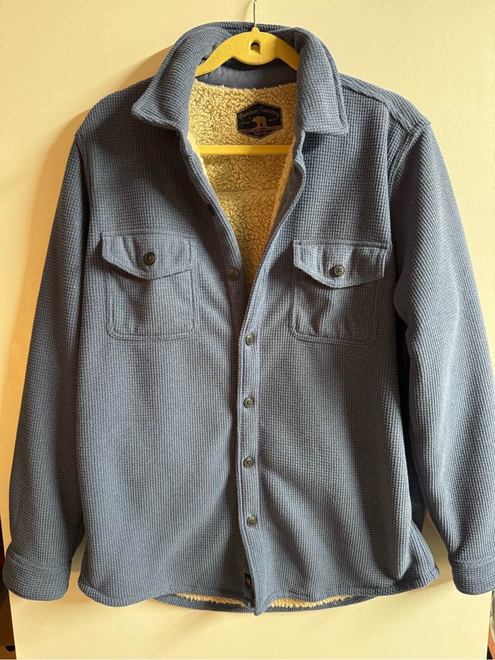 Men's Blue Sherpa-Lined Button-Up Waffle Jacket/Shacket